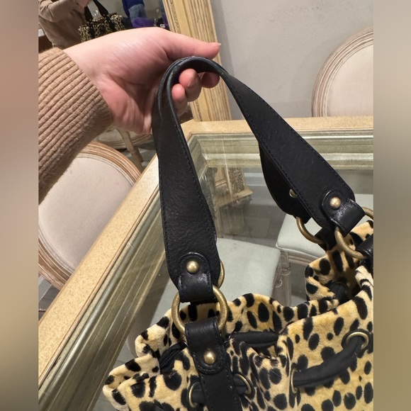 Vintage Juicy Couture Leopard Print Daydreamer Velour Bag Black y2k - Picture 10 of 17